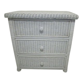 1980s Wicker Bachelor Chest Coastal Cottage 3 Drawer White For Sale