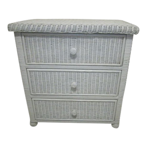 1980s Wicker Bachelor Chest Coastal Cottage 3 Drawer White