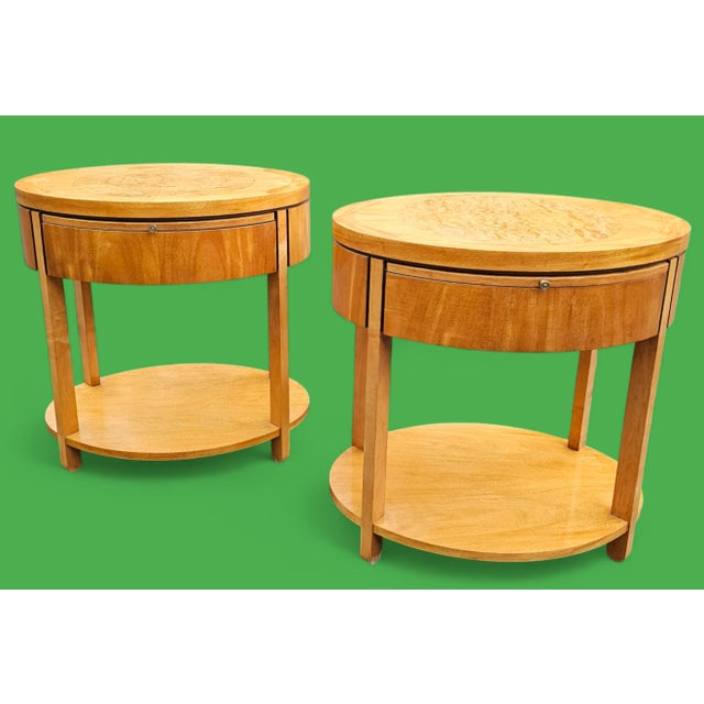 Late 20th Century Late 20th Century Charles Pfister for Baker Furniture Primavera and Burl Oval Nightstands - a Pair For Sale - Image 5 of 12