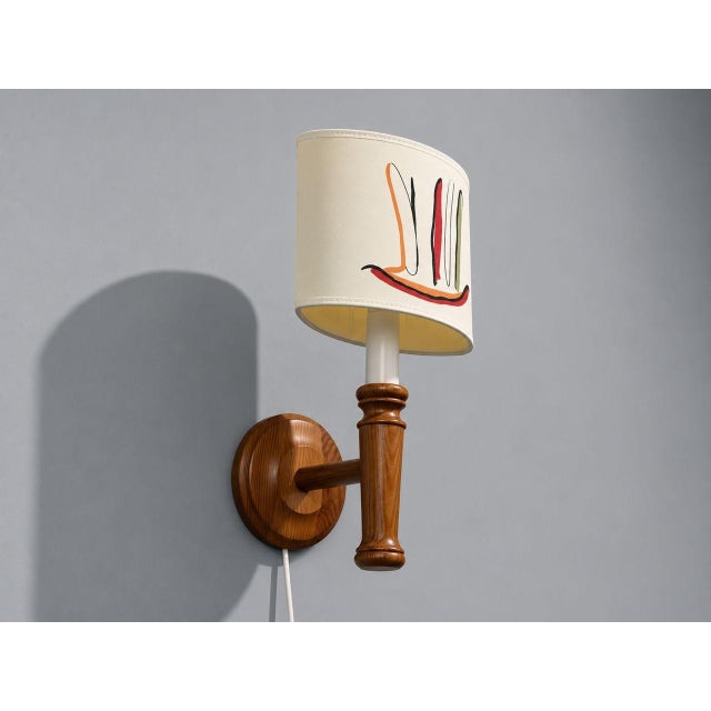 Mid-Century Modern Scandinavian Modern, Wall Sconce, Pine, Fabric, Sweden, 1970s For Sale - Image 3 of 12