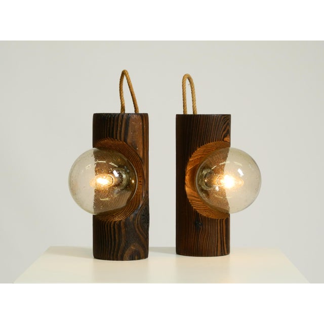 Brown Table Lamps in Pine with Glass Globe Lampshade from Temde Leuchten, 1960s, Set of 2 For Sale - Image 8 of 18