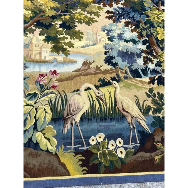 Vintage French Aubusson Tapestry Landscape with Bird, 1950s For Sale - Image 3 of 18