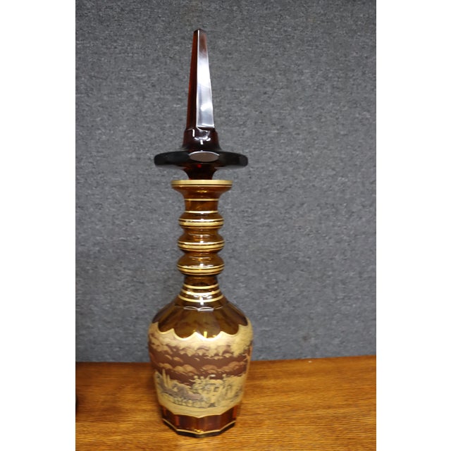 Late 20th Century Late 20th Century Bohemian Glass Decanter and Vase Set With Horse-Drawn Carriage Scenes, Set of 3 For Sale - Image 5 of 18