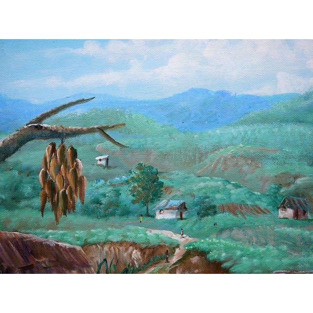 Jean-Felix Defournoy Modern Realist Green & Brown Toned Rural Village Landscape Painting w/ Figures, Late 20th Century For Sale - Image 4 of 12