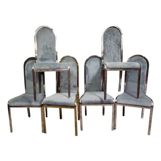 Vintage Chairs in Chrome Metal and Velvet, Set of 6 For Sale