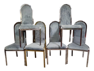 Vintage Chairs in Chrome Metal and Velvet, Set of 6