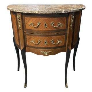 Early 20th Century French Louis XVI Grey Marble Top Demilune Chest For Sale