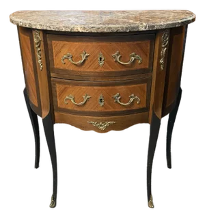 Early 20th Century French Louis XVI Grey Marble Top Demilune Chest