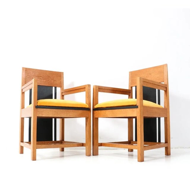 Cor Alons Set of Art Deco Modernist Oak High Back Armchairs by Cor Alons, 1927 For Sale - Image 4 of 11
