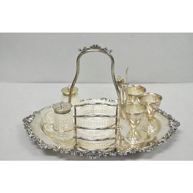 Antique Victorian Silver Plated Footed Cut Glass Breakfast Set Toast Rack W Tray For Sale - Image 10 of 18