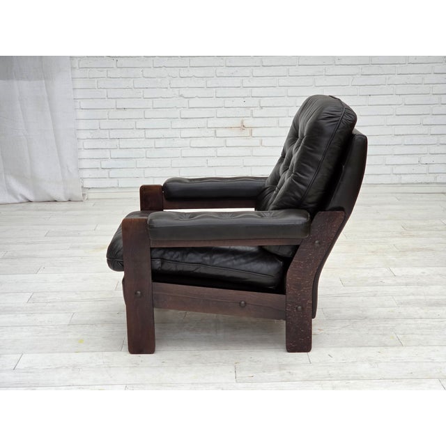 Danish Armchair in Brown Leather and Oak, 1970s For Sale - Image 9 of 14
