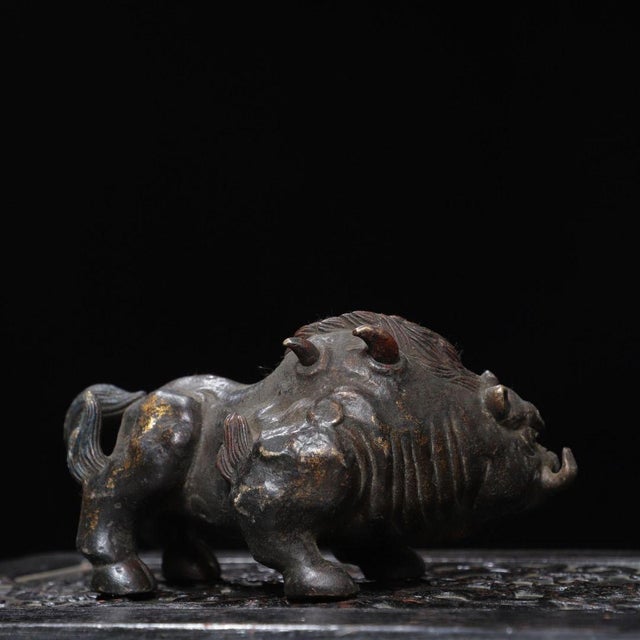 Traditional Late 19th Century Gilt Bronze Boar Statue, Mythical Pig Figure, 1.2kg For Sale - Image 3 of 9