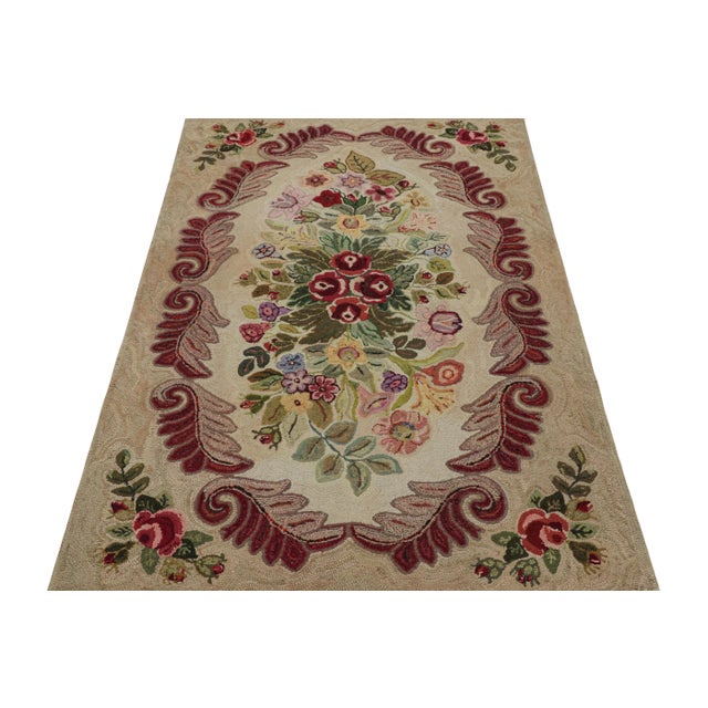 1920s Antique Hooked Rug in Beige-Brown With Colorful Floral Patterns From Rug & Kilim For Sale - Image 5 of 8