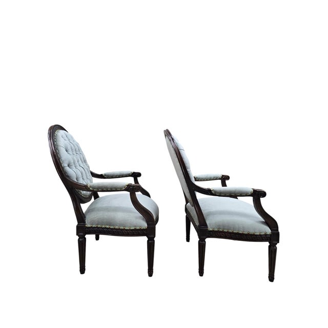 Vintage Louis XVI Style Medallion Back Armchairs Newly Reupholstered - Pair For Sale In Chicago - Image 6 of 12