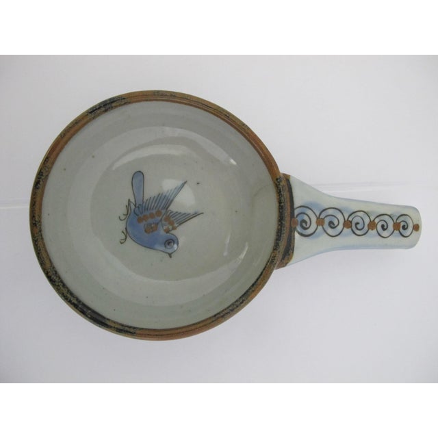 Ken Edwards Tonala Mexican pottery soup bowl or pot with handle. Hand crafted in Tonala, Jalisco, Mexico, this stoneware...