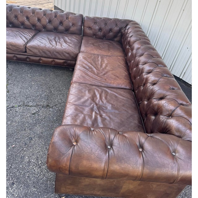 Restoration Hardware Leather Kensington Sectional For Sale - Image 9 of 12