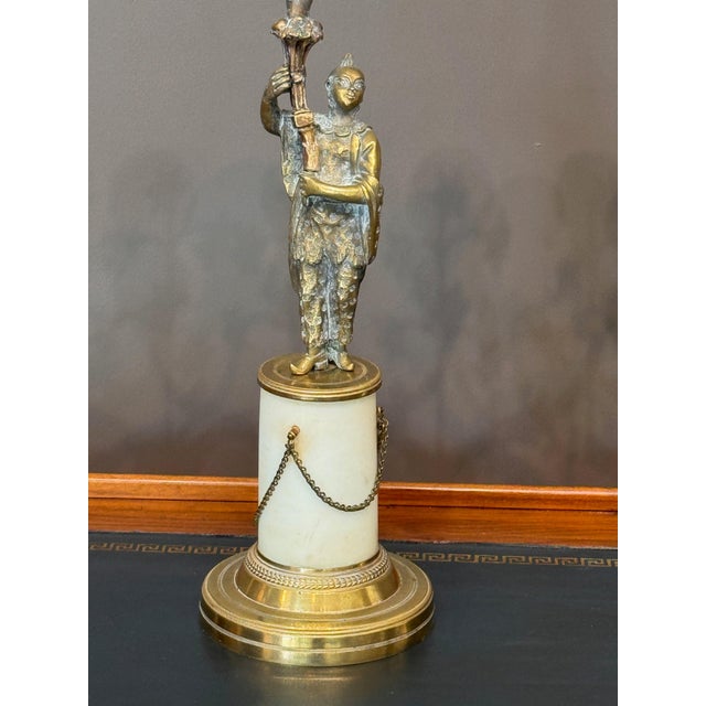 Traditional Pair of Regency Gilt Bronze Two-Light Candelabra With Chinoiserie Figures For Sale - Image 3 of 15