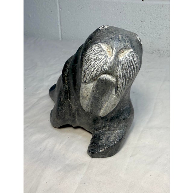 Stone Big Antique Hand Carved Soapstone Canadian Eskimo Walrus Sculpture Inuit Statue For Sale - Image 7 of 13