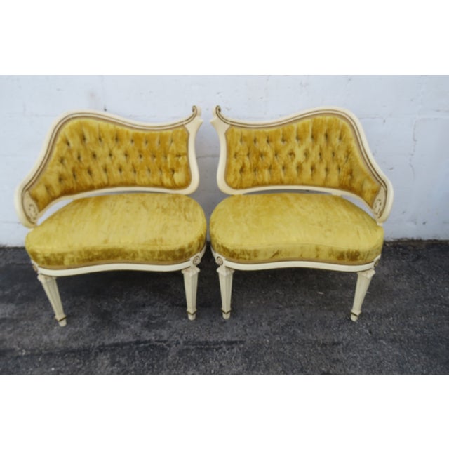 French Carved Asymmetrical Ladies Parlor Side Chairs a Pair 6287 For Sale - Image 4 of 18