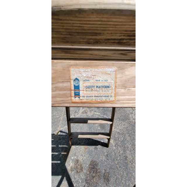 Greige Early 20th Century Vintage Ladder With Platform, Goshen Manufacturing Co. For Sale - Image 8 of 12