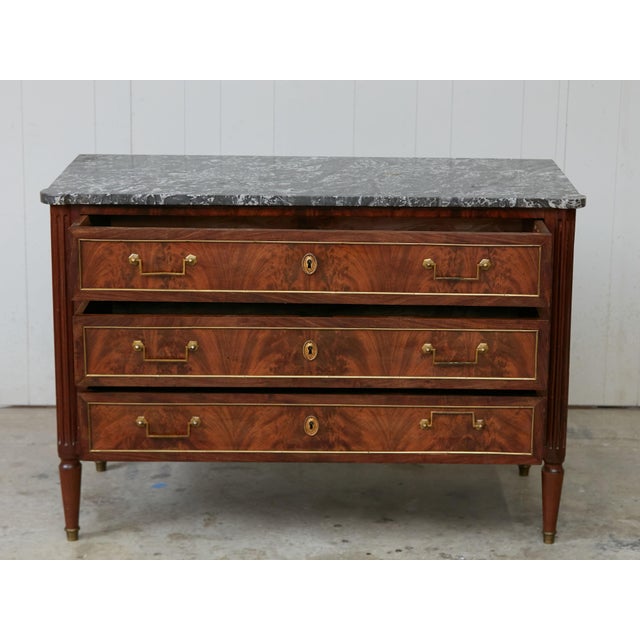 Brown French 19th Century Walnut Three-Drawer Commode with Grey Marble Top For Sale - Image 8 of 12