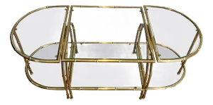 1940 Tripartite Coffee Table in Faux-bamboo Brass in the Style of Maison Baguès