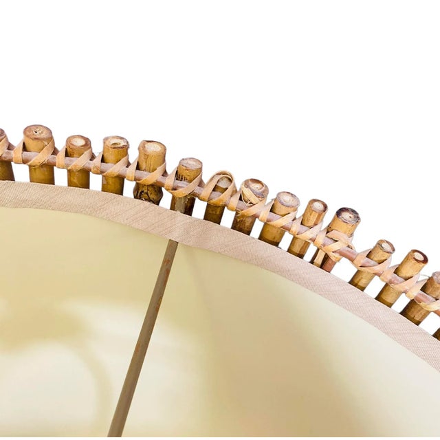 Hollywood Regency Vintage Wave Brass Ginger Jar and Real Bamboo Shade - Stunning! For Sale - Image 4 of 12