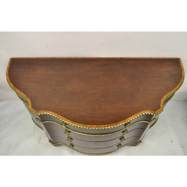Antique French Louis XVI Style Mahogany Bow Front Bombe Demilune Commode Buffet Chest. Item features a lower height,...