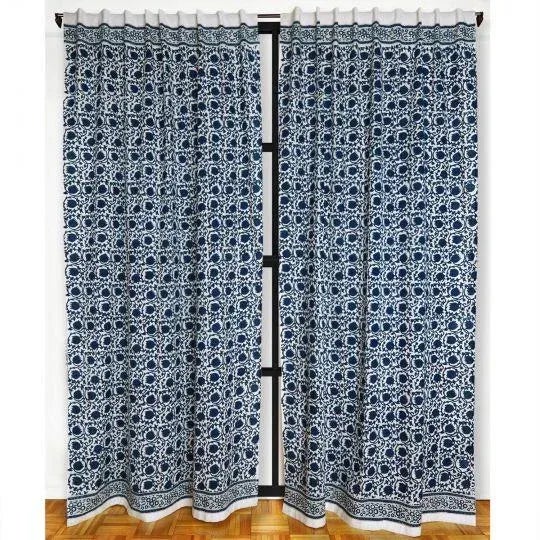 Lotus 45" X 96" Blue Curtain For Sale - Image 4 of 4