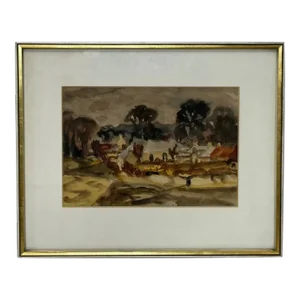1960s Scottish Painting Historic Temple Village by Sir William George Gillies Cbe Lld Rsa Pprsw Ra,