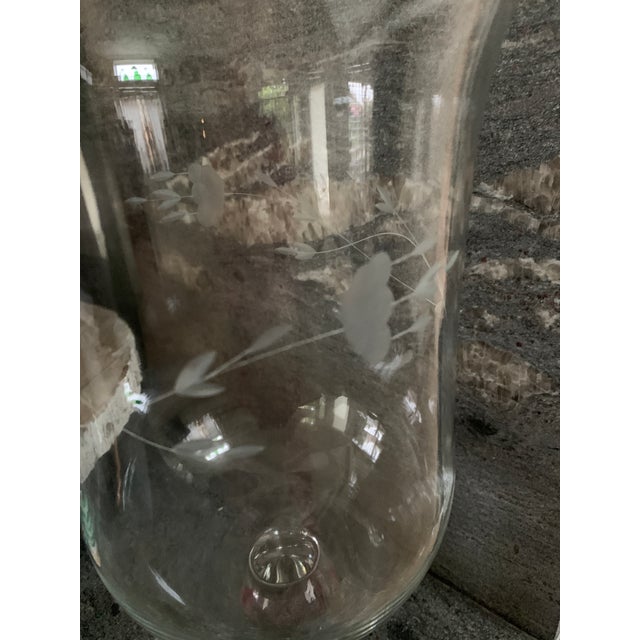 Vintage Large Etched Glass Hurricane Vessel or Vase For Sale - Image 11 of 11