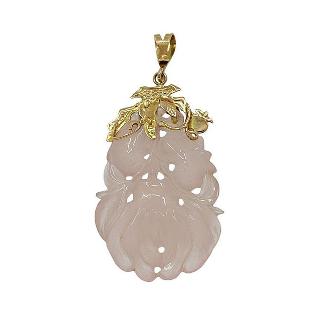 Large Carved Rose Quartz Pendant For Sale - Image 4 of 4