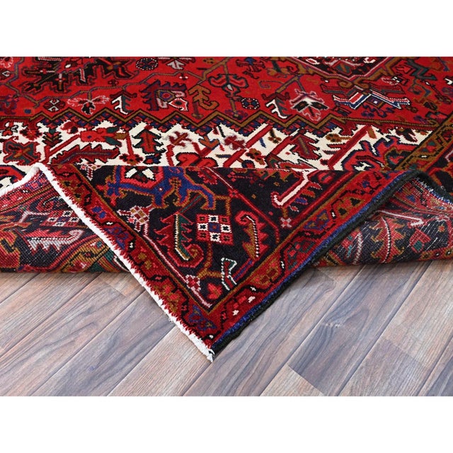 1960 8'7"x10'10" Pomegranate Red Worn Wool Hand Knotted Vintage Persian Oriental Rug For Sale - Image 10 of 12