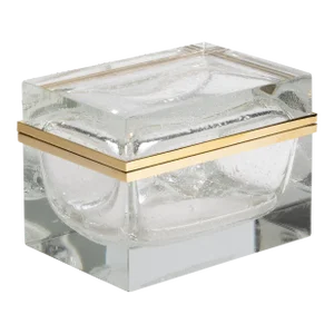 Giant Hand Blown Murano Glass Box in Crystal With Bubbles and Brass Fittings
