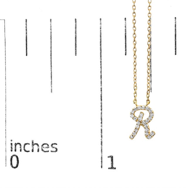 Early 21st Century 10K Yellow Gold Diamond Accent "R" Initial Script Style Pendant Necklace For Sale - Image 5 of 5