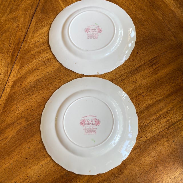 Rose 1970s Johnson Brothers Rose Chintz Dinner Plates- Set of 2 For Sale - Image 8 of 9