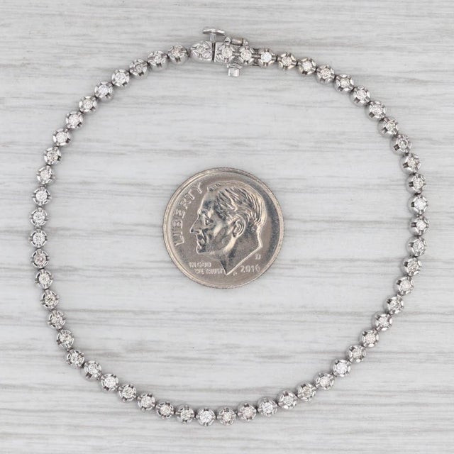 Modern 0.80ctw Diamond Tennis Bracelet 10k White Gold 6.75" 3mm For Sale - Image 3 of 8