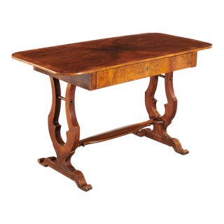 Early 19th C. Biedermeier Desk With Lyre-Form Trestle Base For Sale