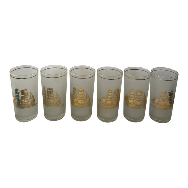 1980s Set of 6 Schooner Gold Glasses by Culver For Sale