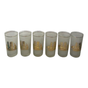1980s Set of 6 Schooner Gold Glasses by Culver