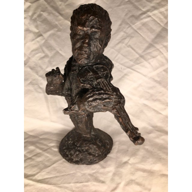 1950s Metal Bust Sculpture of a Violinist For Sale - Image 4 of 11