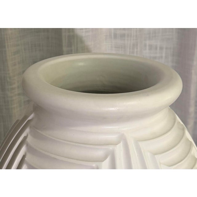 Global Views Monumental Sculptural White Ceramic Vase, Geometric Relief, 23” For Sale - Image 10 of 10