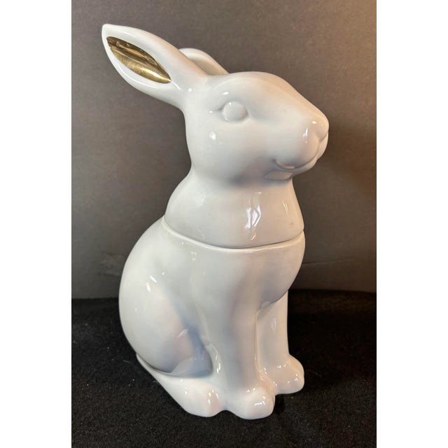 Modern White Rabbit With Gold Ears Cookie Jar For Sale - Image 10 of 10