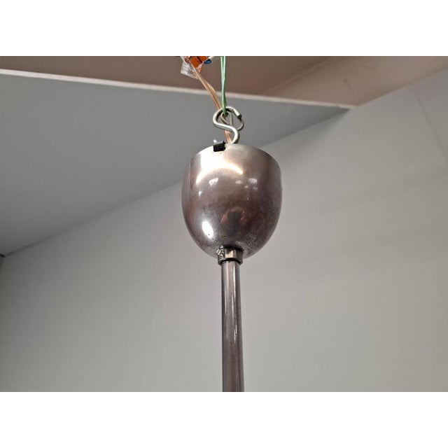 Mid-Century Modern Czech Glass, Wood and Chrome 4-Armed Chandelier from Napako, 1960s For Sale - Image 9 of 18