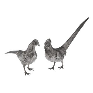 Antique German Silver Pheasant Statues, 1900, Set of 2 For Sale
