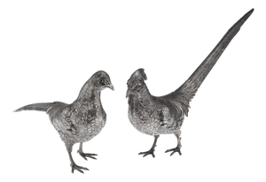Antique German Silver Pheasant Statues, 1900, Set of 2