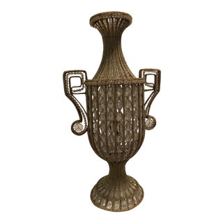 1930’s Hand Beaded Urn Lamp Deco Italian Crystal Tall Table Lamp For Sale