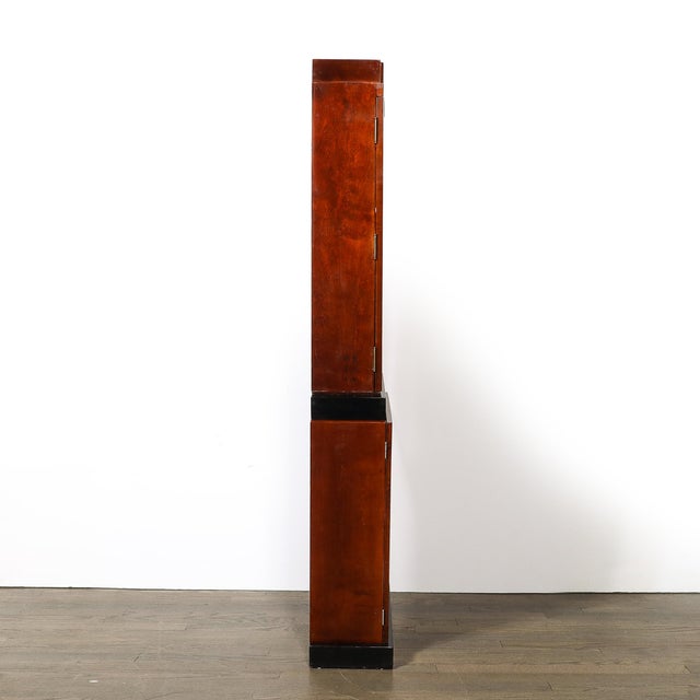 Art Deco Skyscraper Style Grandfather Clock in Walnut With Black Lacquer Accents For Sale - Image 11 of 13