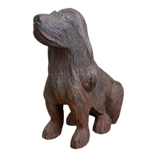 Vintage Carved Wood Dog Sculpture For Sale