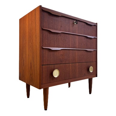 Danish Teak Chest of Drawers with Wooden and Brass Handles For Sale